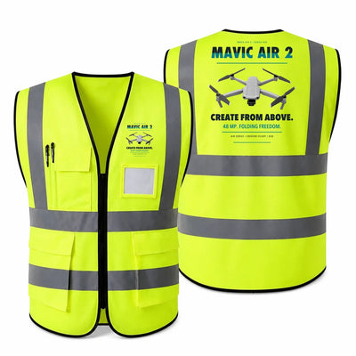 DJI Mavic Air 2 aviation design on fluorescent green high-visibility reflective vest