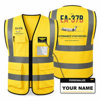 Thumbnail for EA-37B Compass Call aviation design on yellow high-visibility reflective vest with custom name badge