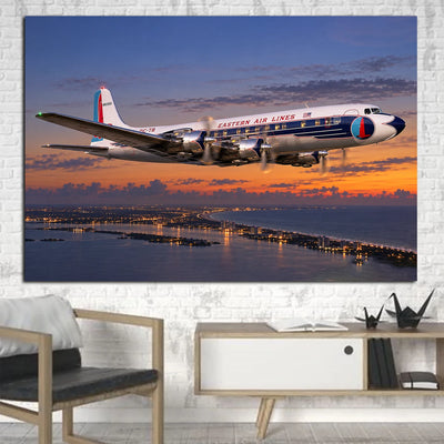 Eastern Air Lines Douglas DC-7B climbing above the Florida coast after sunset with gear fully retracted canvas - 1 Piece
