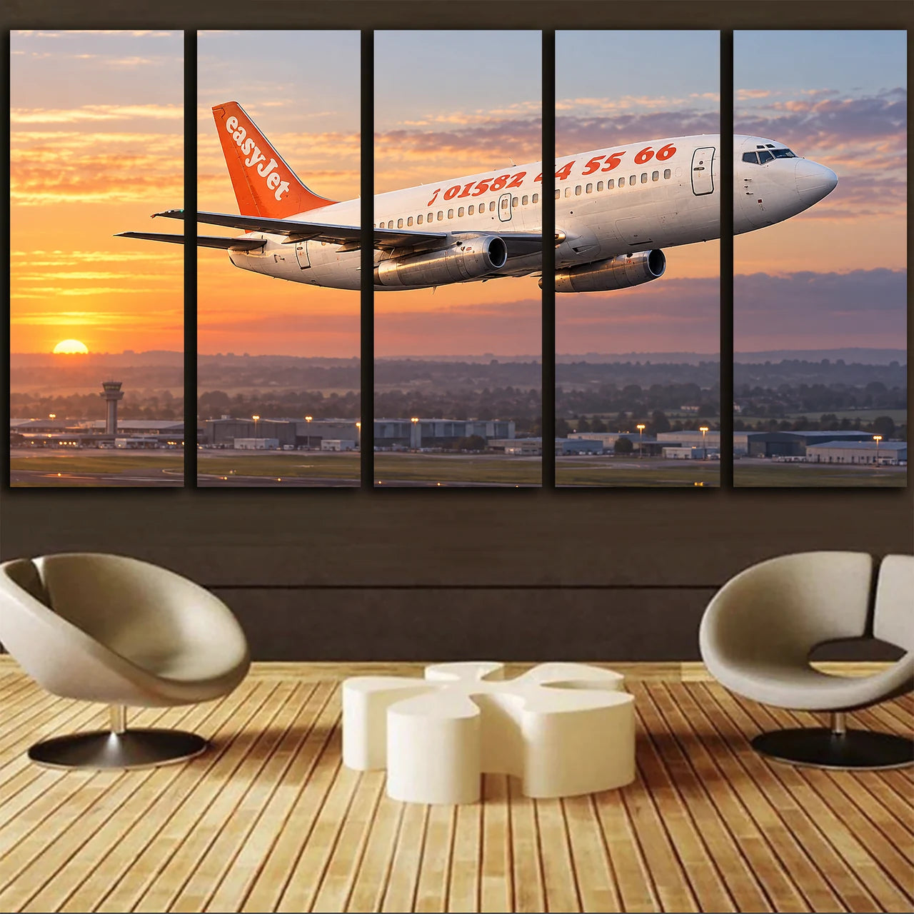 easyJet Boeing 737-200 historic short-body departure from Luton at dawn canvas - 5 Pieces