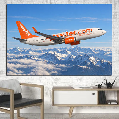 easyJet Boeing 737-700 clean historic climb beside the Alps in bright morning light canvas - 1 Piece