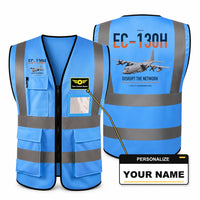 Thumbnail for EC-130H Compass Call aviation design on blue high-visibility reflective vest with custom name badge