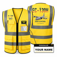 Thumbnail for EC-130H Compass Call aviation design on yellow high-visibility reflective vest with custom name badge
