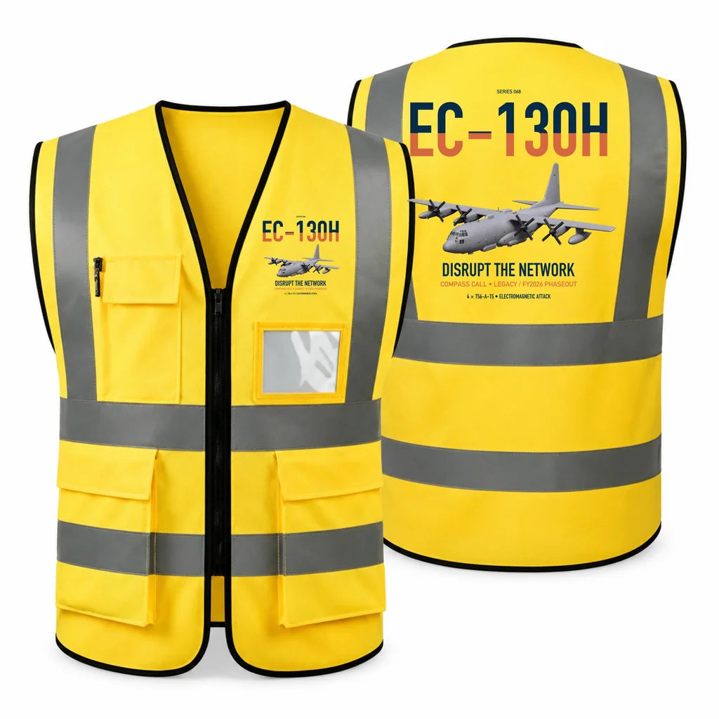 EC-130H Compass Call aviation design on yellow high-visibility reflective vest