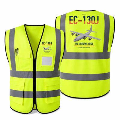 EC-130J Commando Solo III aviation design on fluorescent green high-visibility reflective vest
