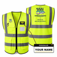 Thumbnail for Extra 300L aviation design on fluorescent green high-visibility reflective vest with custom name badge