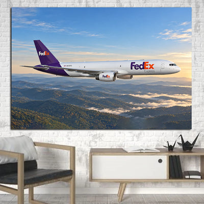 FedEx Express Boeing 757-200F clean cargo flight above the Appalachians in clear morning light canvas - 1 Piece