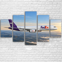 Thumbnail for FedEx Express Boeing 757-200F clean cargo flight above the Appalachians in clear morning light canvas - Multiple (5 Panels)