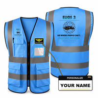 Thumbnail for Flyability Elios 3 aviation design on blue high-visibility reflective vest with custom name badge