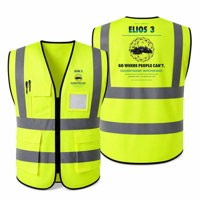 Flyability Elios 3 aviation design on fluorescent green high-visibility reflective vest