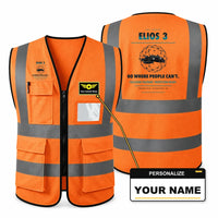 Thumbnail for Flyability Elios 3 aviation design on orange high-visibility reflective vest with custom name badge