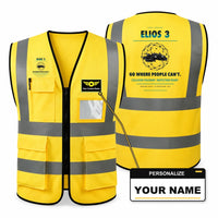 Thumbnail for Flyability Elios 3 aviation design on yellow high-visibility reflective vest with custom name badge
