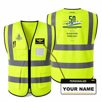 Thumbnail for Fokker 50 aviation design on fluorescent green high-visibility reflective vest with custom name badge