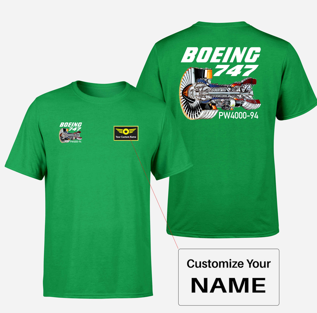 Boeing 747 & PW4000-94 Engine Designed Double-Side T-Shirts