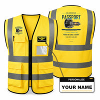 Thumbnail for PASSPORT aviation design on yellow high-visibility reflective vest with custom name badge