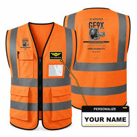 Thumbnail for GE9X aviation design on orange high-visibility reflective vest with custom name badge