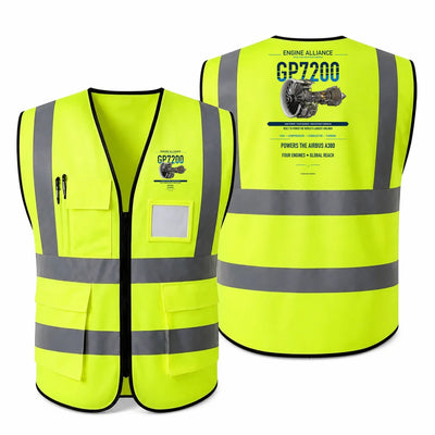 GP7200 aviation design on fluorescent green high-visibility reflective vest