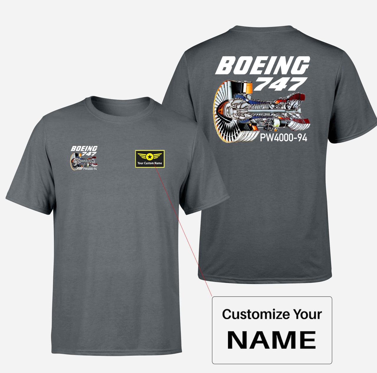 Boeing 747 & PW4000-94 Engine Designed Double-Side T-Shirts