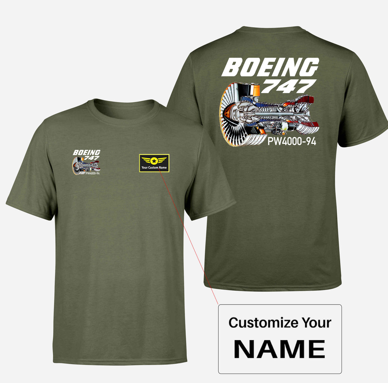 Boeing 747 & PW4000-94 Engine Designed Double-Side T-Shirts