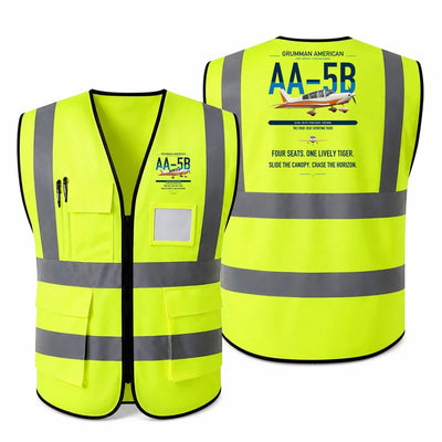 Grumman American AA-5B Tiger aviation design on fluorescent green high-visibility reflective vest
