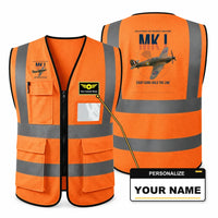 Thumbnail for Hawker Hurricane Mk I aviation design on orange high-visibility reflective vest with custom name badge