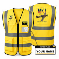Thumbnail for Hawker Hurricane Mk I aviation design on yellow high-visibility reflective vest with custom name badge