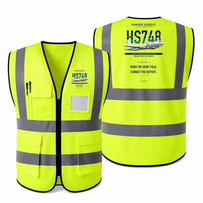 Hawker Siddeley HS 748 Series 2A aviation design on fluorescent green high-visibility reflective vest