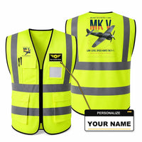 Thumbnail for Hawker Tempest Mk V aviation design on fluorescent green high-visibility reflective vest with custom name badge