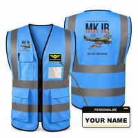 Thumbnail for Hawker Typhoon Mk IB aviation design on blue high-visibility reflective vest with custom name badge