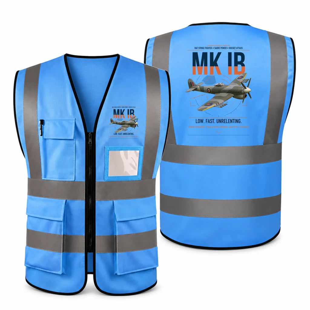 Hawker Typhoon Mk IB aviation design on blue high-visibility reflective vest