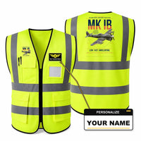 Thumbnail for Hawker Typhoon Mk IB aviation design on fluorescent green high-visibility reflective vest with custom name badge