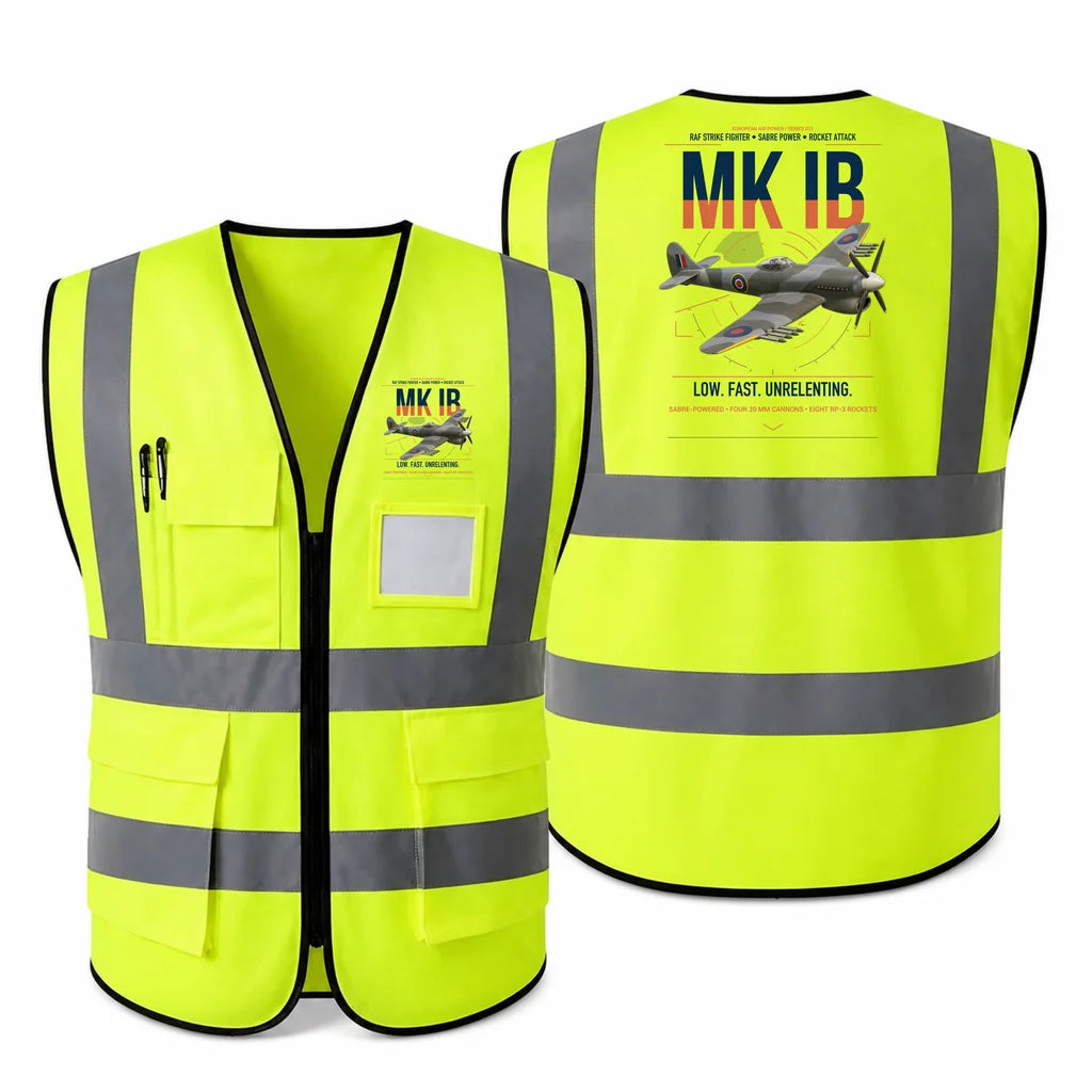 Hawker Typhoon Mk IB aviation design on fluorescent green high-visibility reflective vest