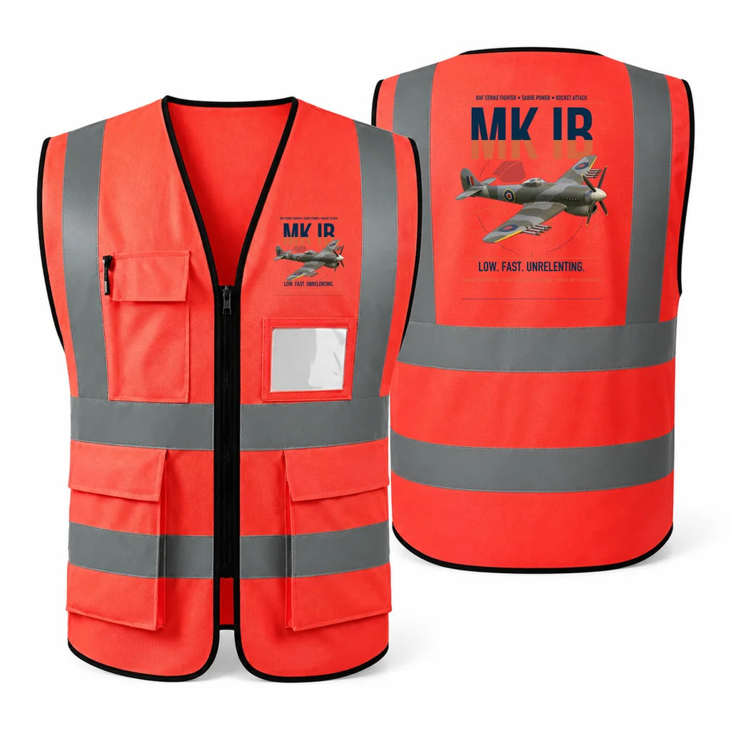 Hawker Typhoon Mk IB aviation design on red high-visibility reflective vest