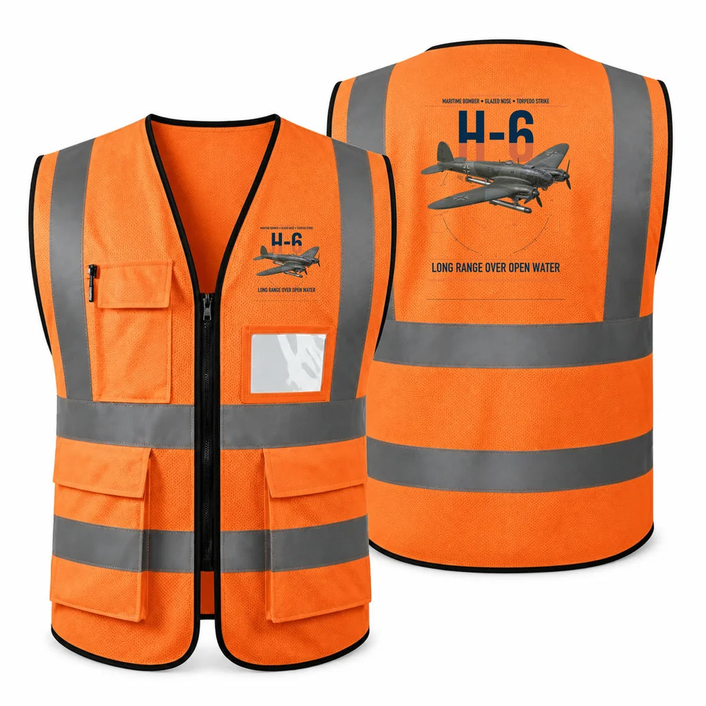 Heinkel He 111H-6 aviation design on orange high-visibility reflective vest