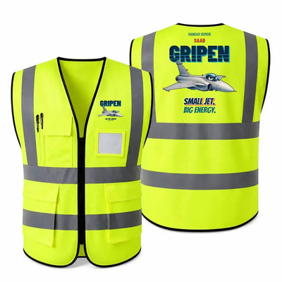 Saab JAS 39C Gripen - Small jet. Big energy. design on fluorescent green high-visibility reflective vest