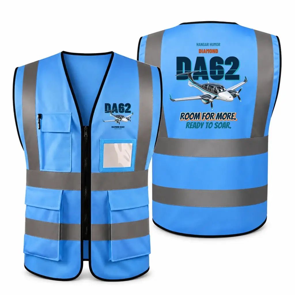Diamond DA62 - Room for more. Ready to soar. design on blue high-visibility reflective vest