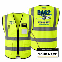 Thumbnail for Diamond DA62 - Room for more. Ready to soar. design on fluorescent green high-visibility reflective vest with custom name badge