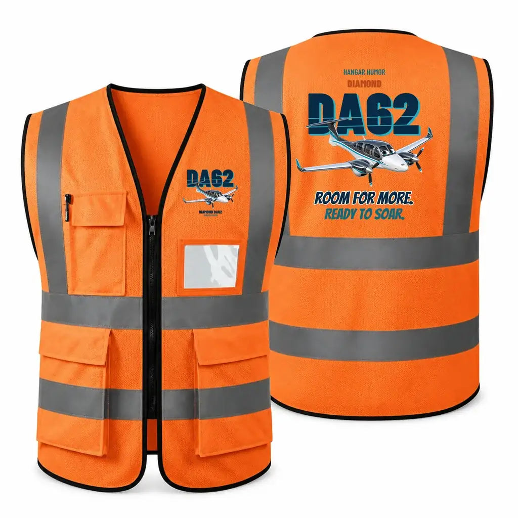 Diamond DA62 - Room for more. Ready to soar. design on orange high-visibility reflective vest