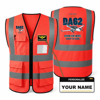 Thumbnail for Diamond DA62 - Room for more. Ready to soar. design on red high-visibility reflective vest with custom name badge