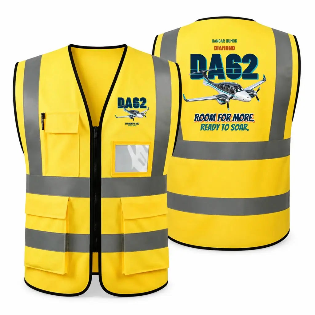 Diamond DA62 - Room for more. Ready to soar. design on yellow high-visibility reflective vest