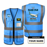 Thumbnail for Saab 340B - Twin props. Double charm. design on blue high-visibility reflective vest with custom name badge