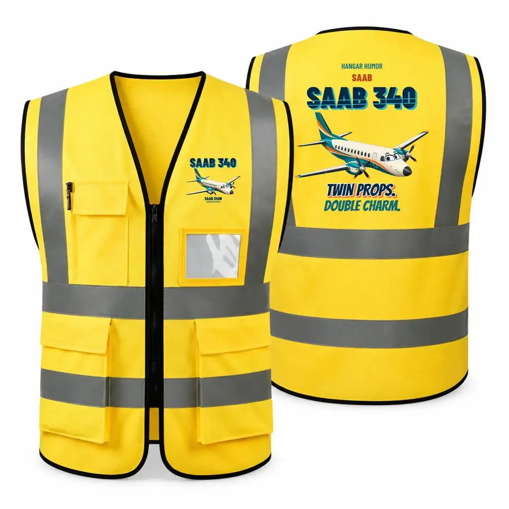 Saab 340B - Twin props. Double charm. design on yellow high-visibility reflective vest