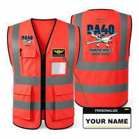 Thumbnail for Diamond DA40 - Diamond wings. Bright things. design on red high-visibility reflective vest with custom name badge