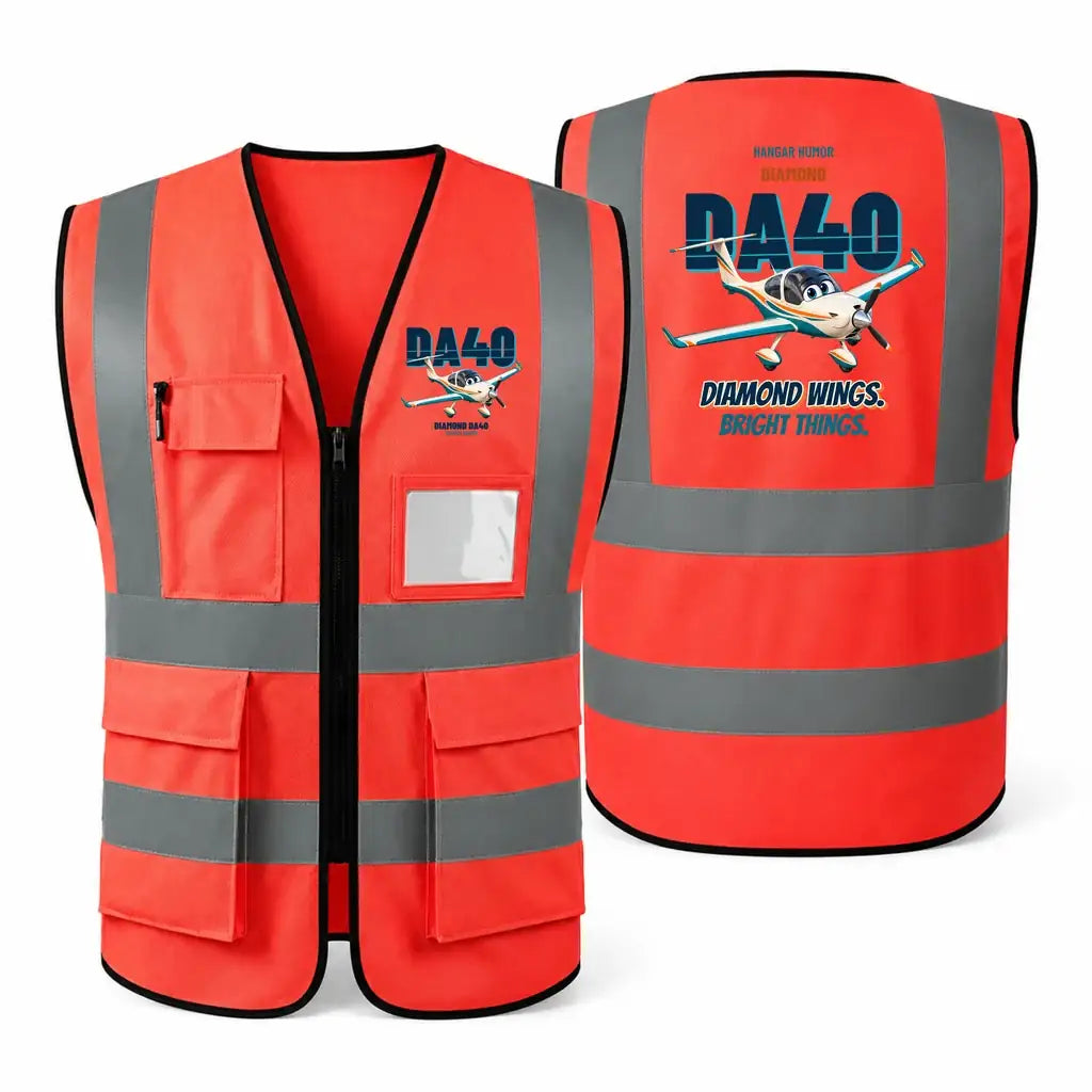 Diamond DA40 - Diamond wings. Bright things. design on red high-visibility reflective vest