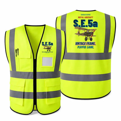 Royal Aircraft Factory S.E.5a - Vintage frame. Playful game. design on fluorescent green high-visibility reflective vest