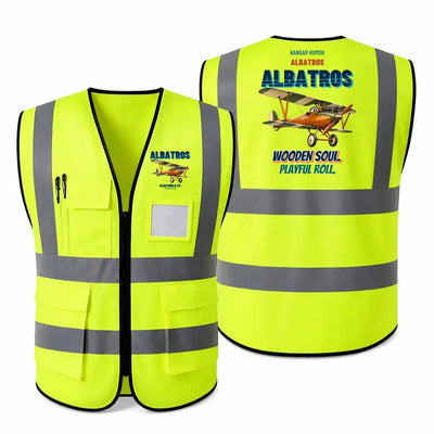 Albatros D.Va - Wooden soul. Playful roll. design on fluorescent green high-visibility reflective vest