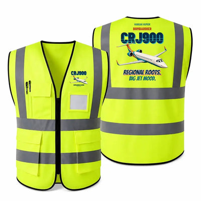 Bombardier CRJ900 - Regional roots. Big jet mood. design on fluorescent green high-visibility reflective vest