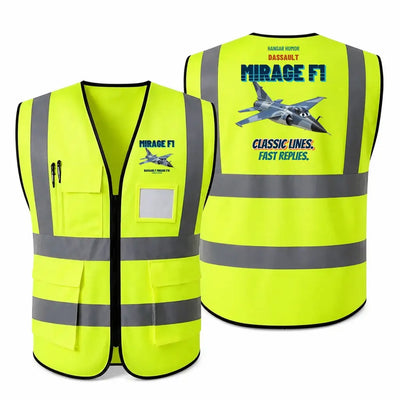 Dassault Mirage F1C - Classic lines. Fast replies. design on fluorescent green high-visibility reflective vest