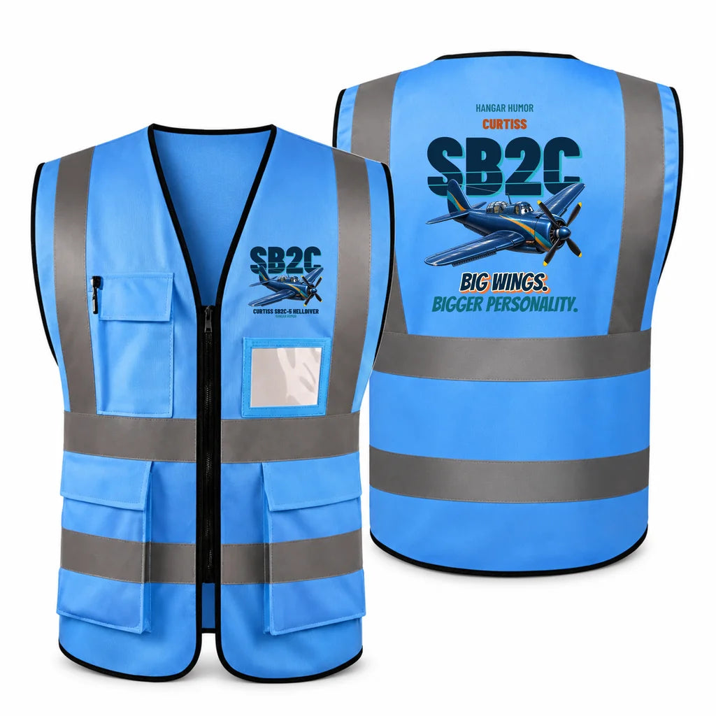 Curtiss SB2C-5 Helldiver - Big wings. Bigger personality. design on blue high-visibility reflective vest