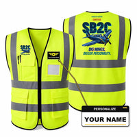 Thumbnail for Curtiss SB2C-5 Helldiver - Big wings. Bigger personality. design on fluorescent green high-visibility reflective vest with custom name badge